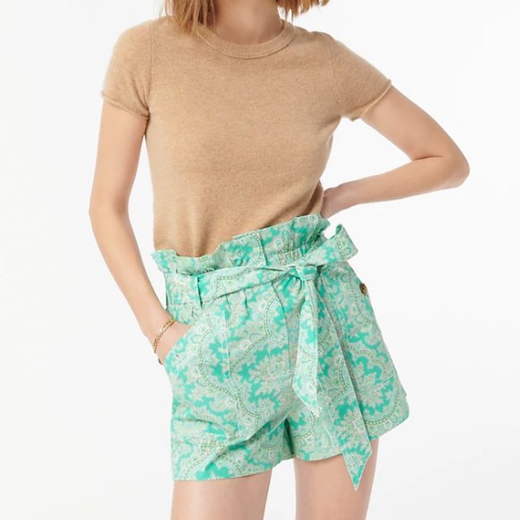 💚 NEW J. Crew Paper-bag Shorts in Aqua Ratti Pendant Paisley 16 - Picture 2 of 9